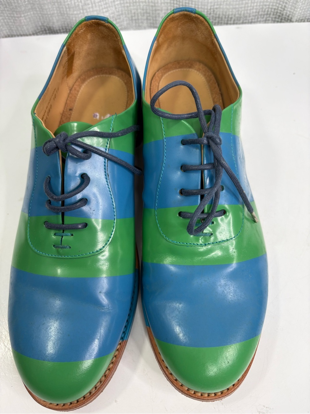 The Office of Angela Scott Striped Blue & Green Leather Oxfords size 39 / 8